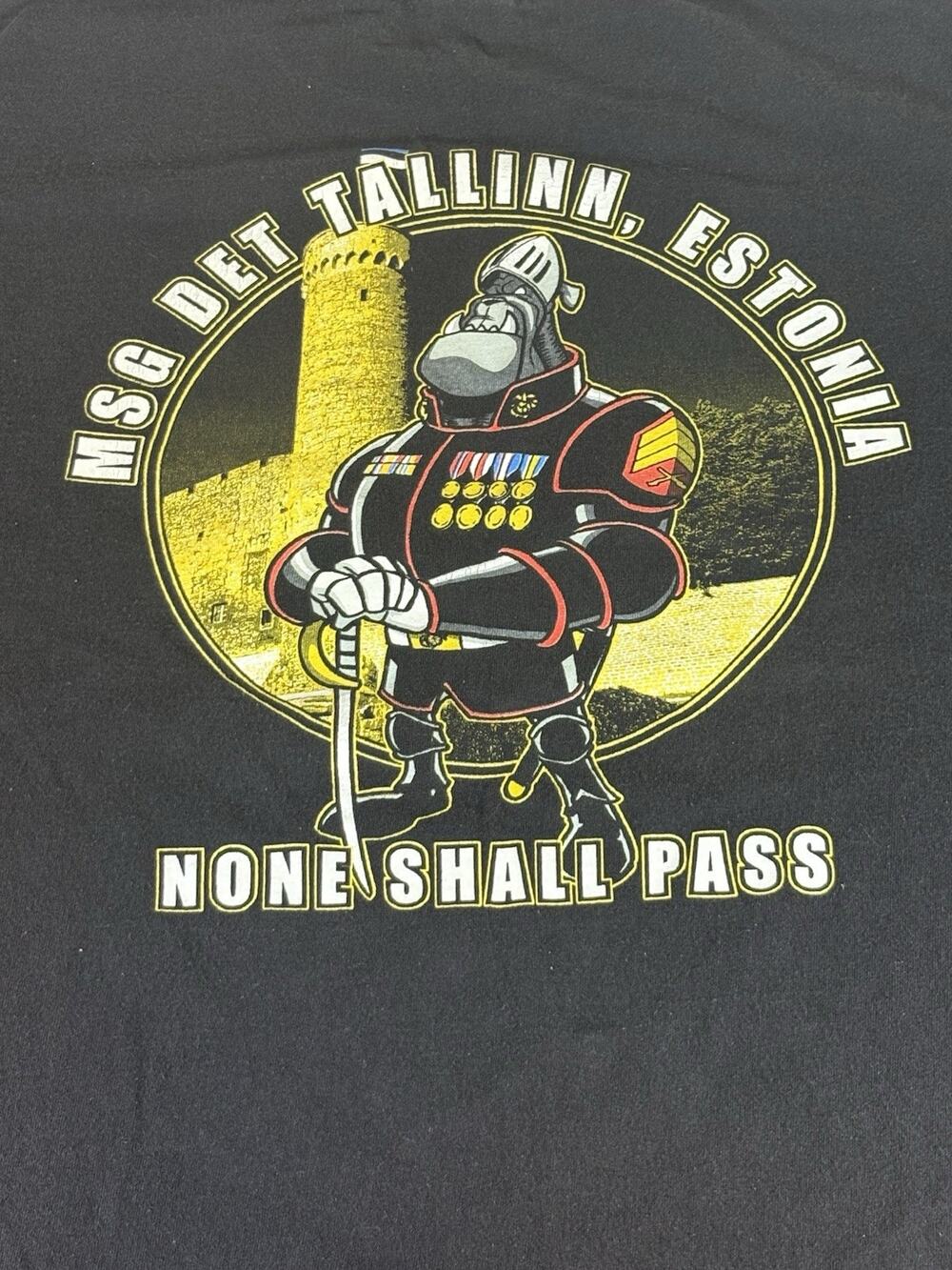 Anvil Mens Black Graphic Cotton Crew Neck T-Shirt Marine Security Guards XL